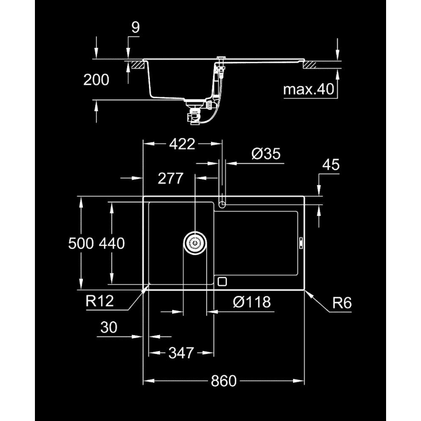 GROHE 31644AP0 - Évier composite K500 860 × 500 mm noir