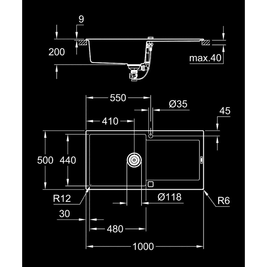 GROHE 31645AP0 - Spoelbak K500 1000 × 500 mm steen/zwart
