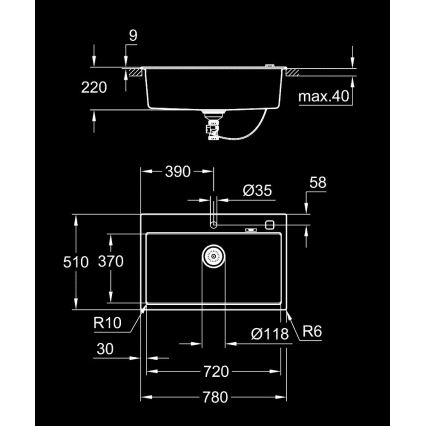 GROHE 31652AP0 - Composiet spoelbak K700 780 × 510 mm zwart