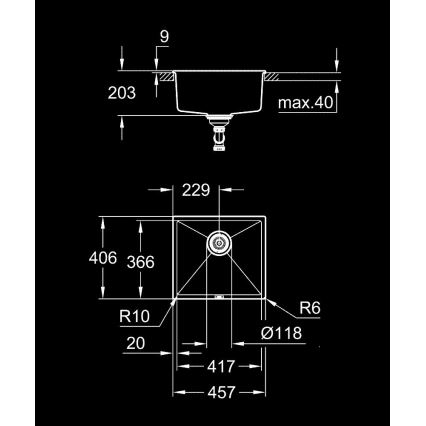 GROHE 31653AP0 - Évier composite K700U 457 × 406 mm noir
