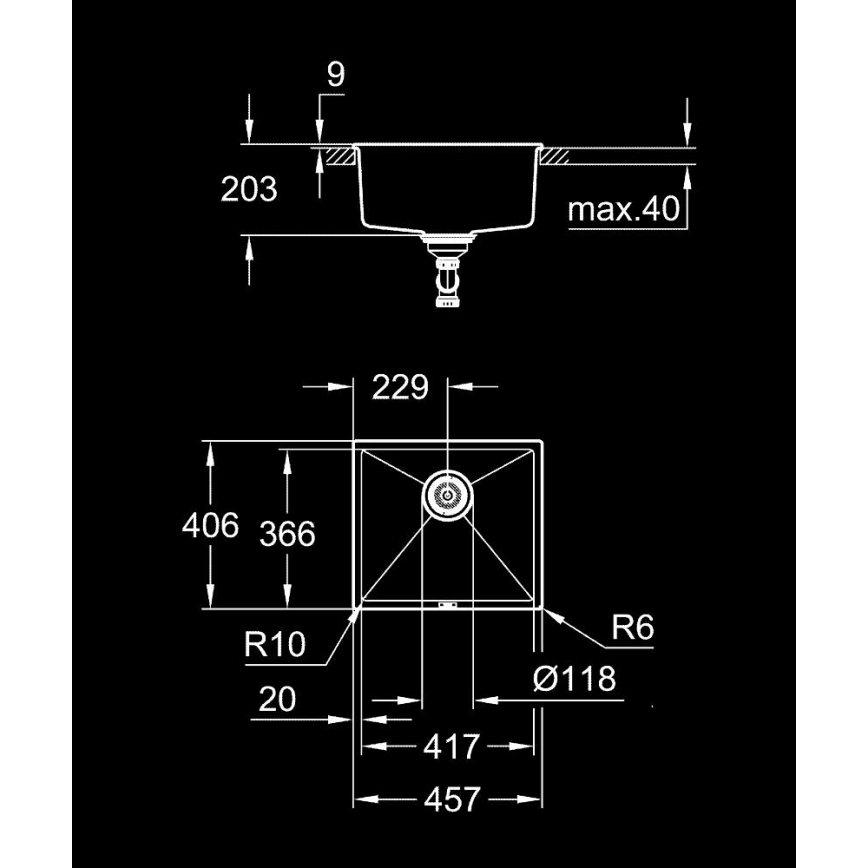 GROHE 31653AP0 - Évier composite K700U 457 × 406 mm noir