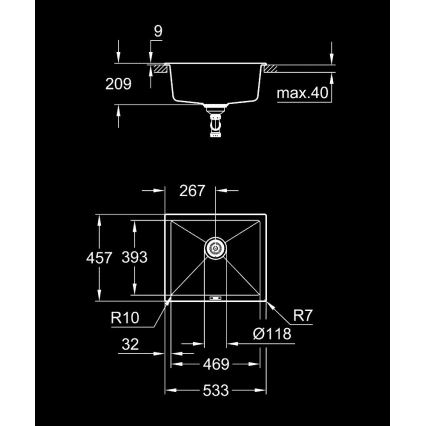 GROHE 31654AP0 - Spoelbak K700U 533 × 457 mm zwart graniet/zwart