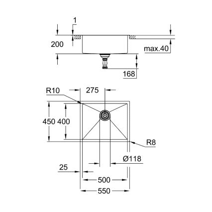GROHE 31726SD0 - Keukenspoelbak K700 550 × 450 mm RVS