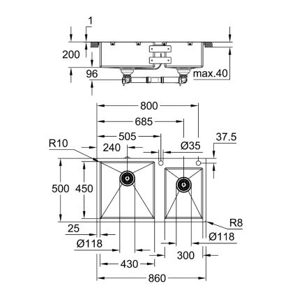GROHE 31855SD0 - Keukenspoelbak K700 860 × 500 mm RVS