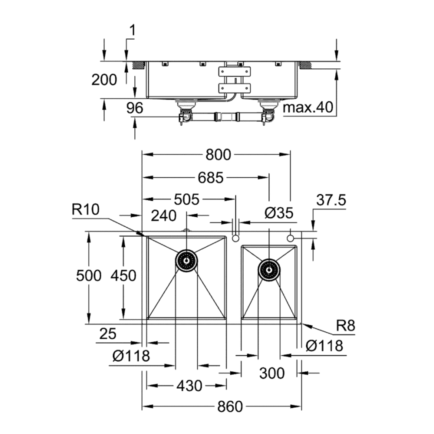 GROHE 31855SD0 - Keukenspoelbak K700 860 × 500 mm RVS