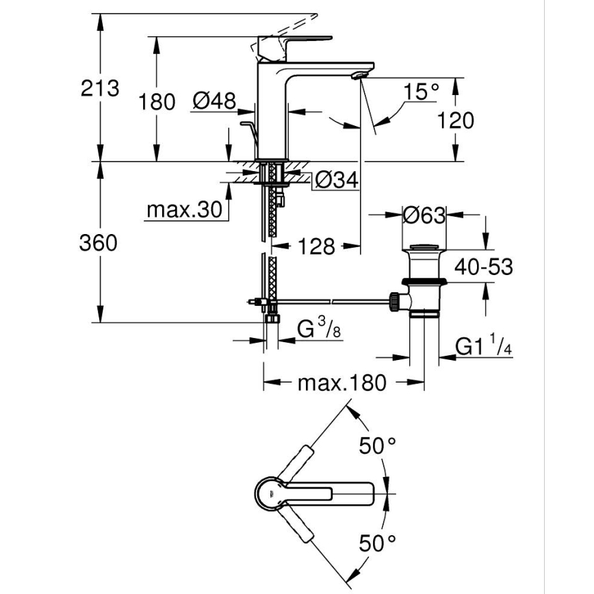 GROHE 32114001 - Mitigeur pour lavabo LINEARE DN 15 chromé brillant