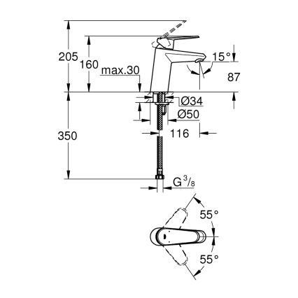 GROHE 3246920E - Mitigeur pour lavabo EURODISC COSMOPOLITAN taille S chromé