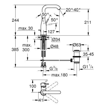 GROHE 32628AL1 - Mitigeur pour lavabo ESSENCE, taille L, finition anthracite