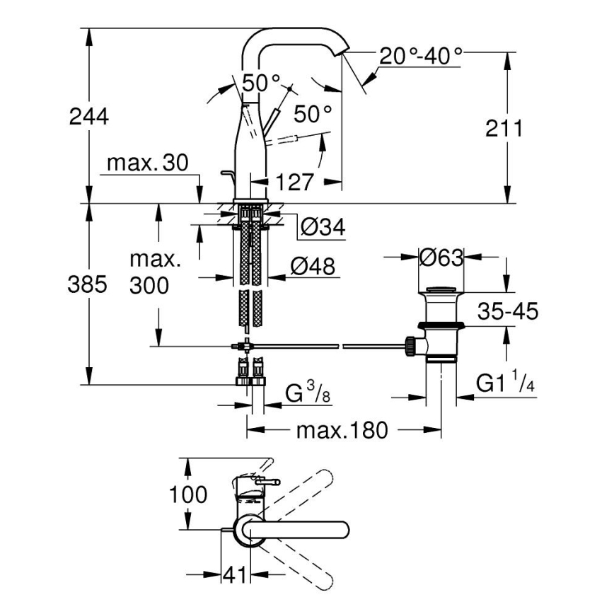 GROHE 32628AL1 - Mitigeur pour lavabo ESSENCE Taille L, finition graphite