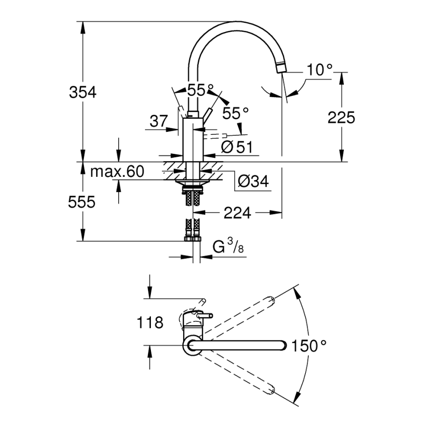 GROHE 32661003 - Keukenkraan CONCETTO glanzend chroom