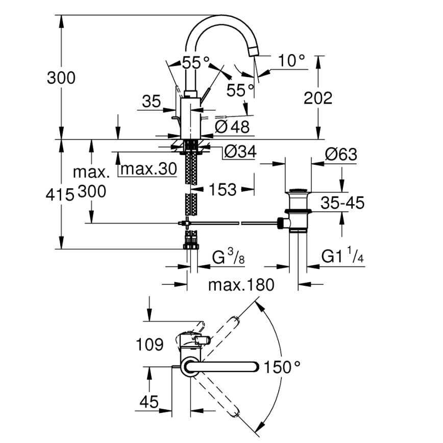 GROHE 32830001 - Wastafelkraan EUROSMART COSMOPOLITAN maat L, chroom
