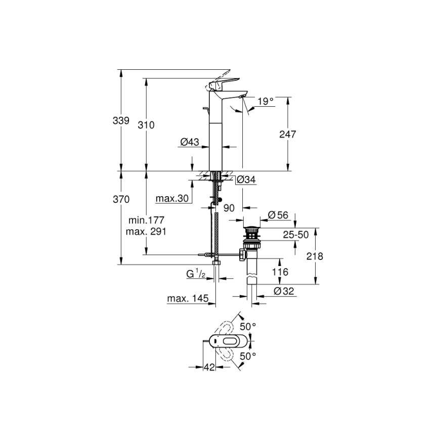 GROHE 32856000 - Wastafelkraan BAULOOP 12” glanzend chroom