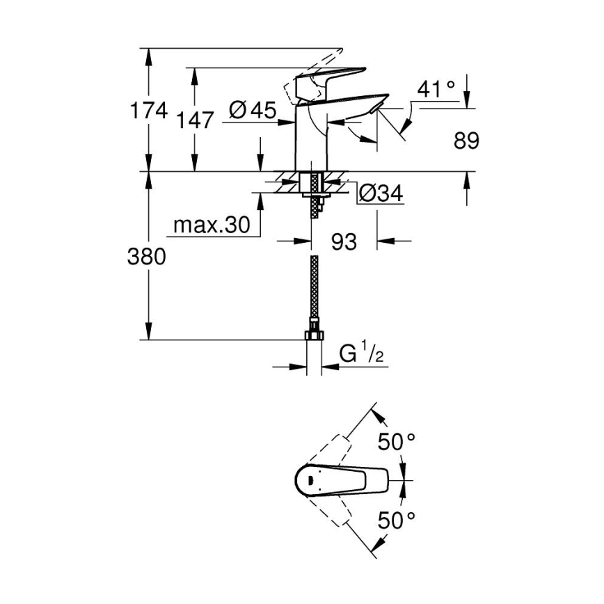 GROHE 32858001 - Mitigeur de lavabo BAUEDGE 147 mm, chromé poli