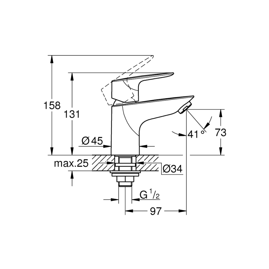 GROHE 32861001 - Robinet mitigeur monobloc BAUEDGE 131 mm chrome brillant