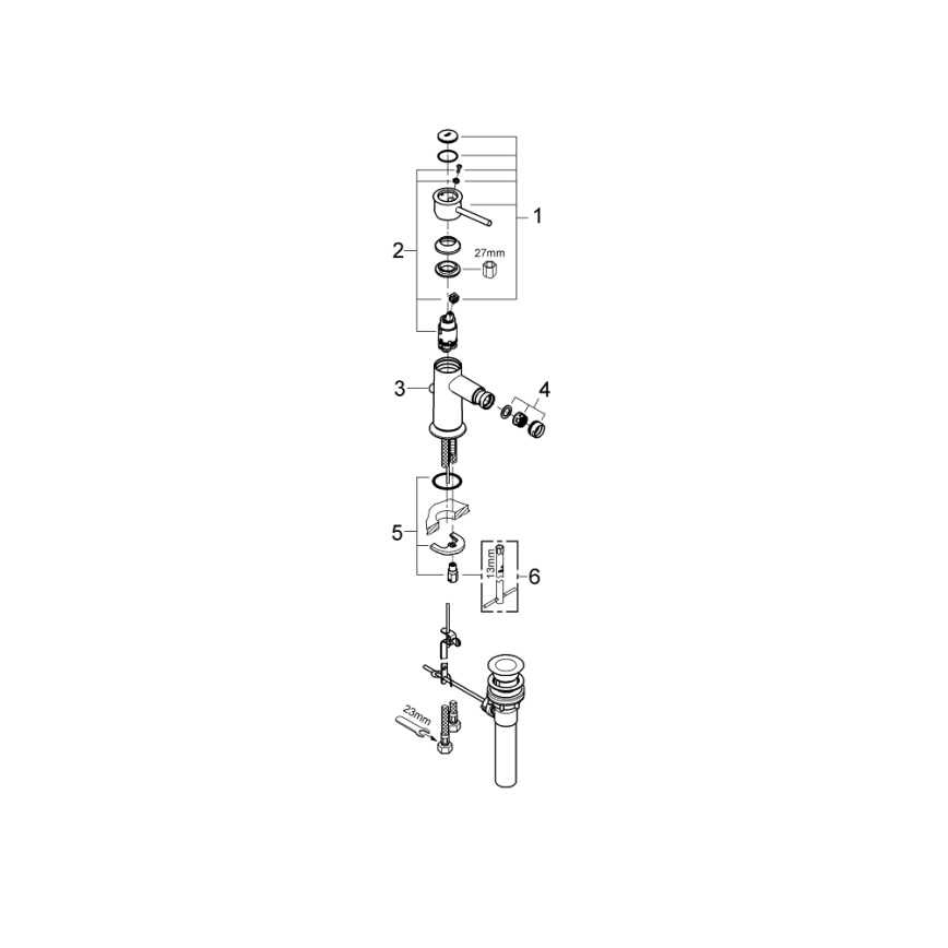 GROHE 32864000 - Mitigeur pour bidet BAUCLASSIC, finition chrome brillant