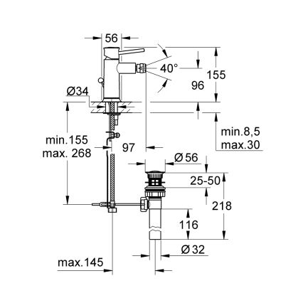 GROHE 32864000 - Mitigeur pour bidet BAUCLASSIC, finition chrome brillant