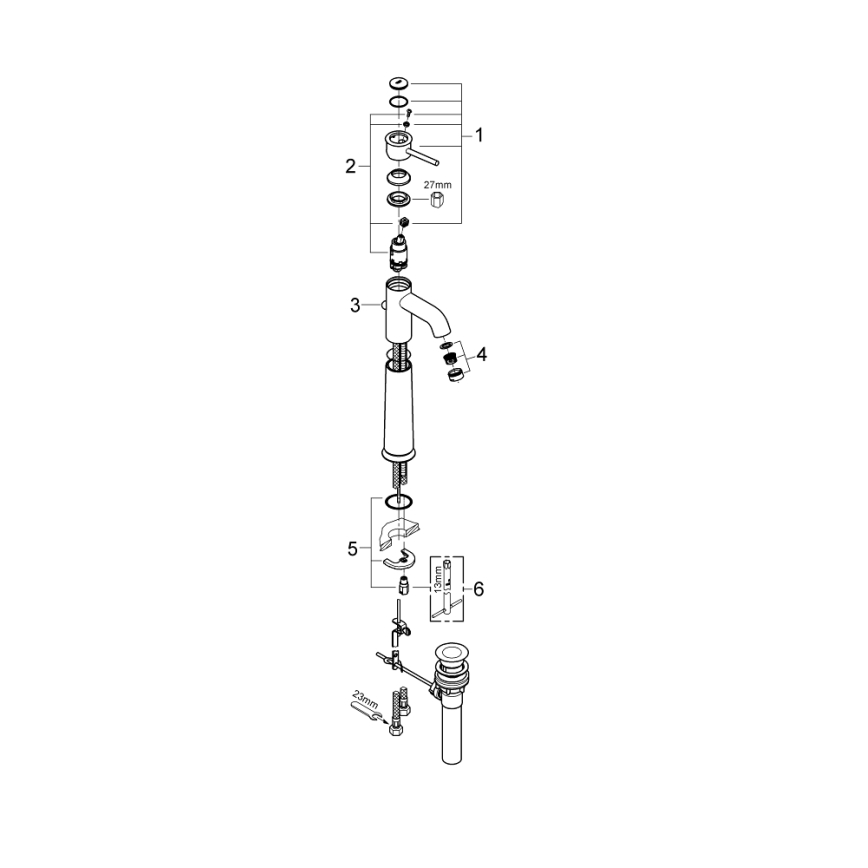 GROHE 32868000 - Wastafelkraan BAUCLASSIC DN 15 glanzend chroom
