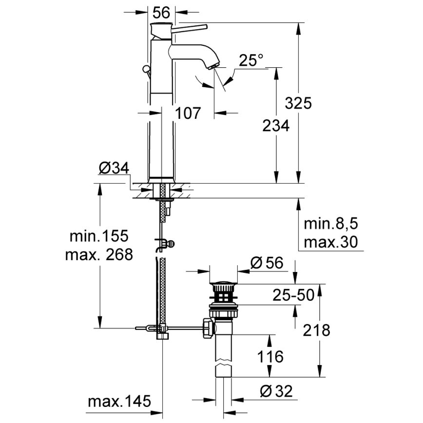GROHE 32868000 - Wastafelkraan BAUCLASSIC DN 15 glanzend chroom