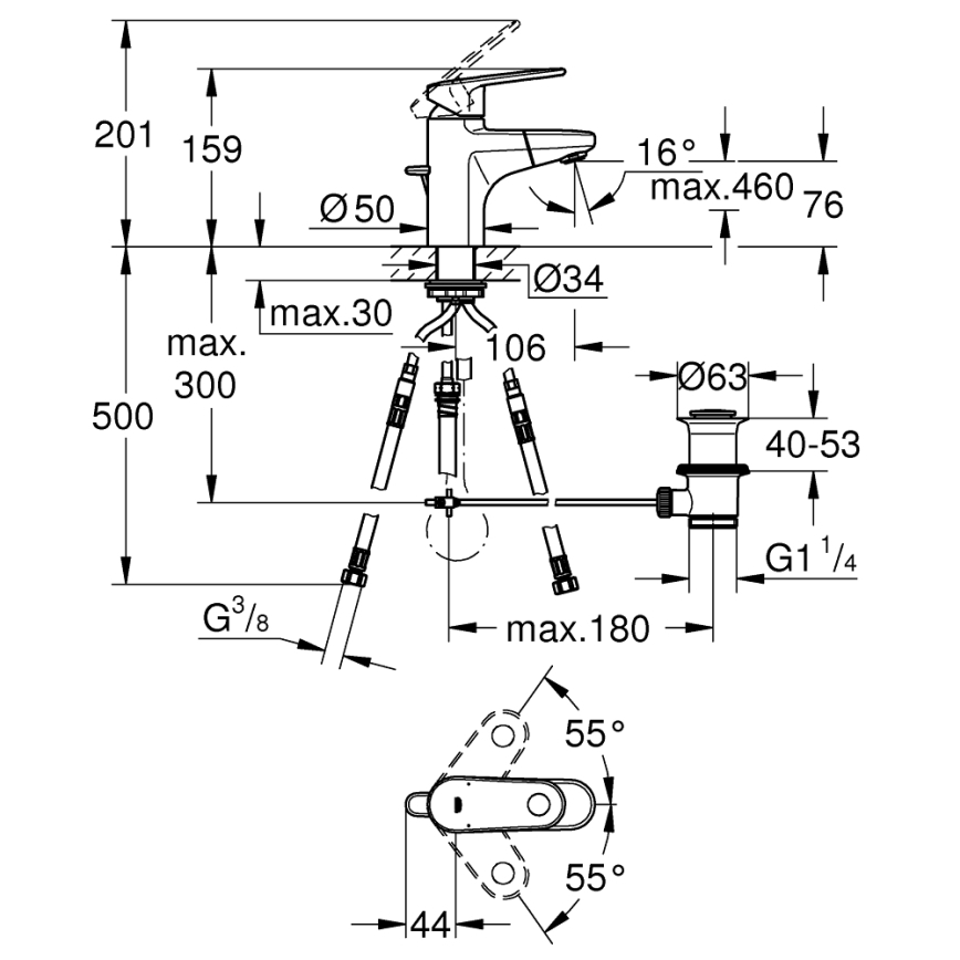 GROHE 33155002 - Wastafelmengkraan EUROPLUS DN 15, hoogglans chroom