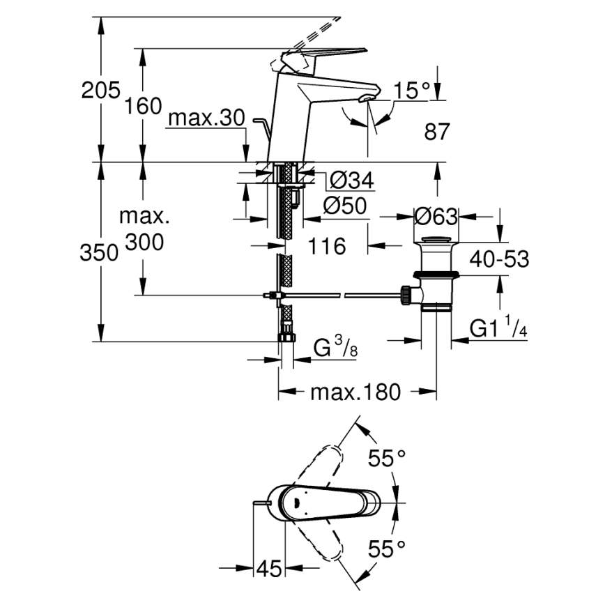 GROHE 3319020E - Mitigeur de lavabo EURODISC COSMOPOLITAN taille S chromé