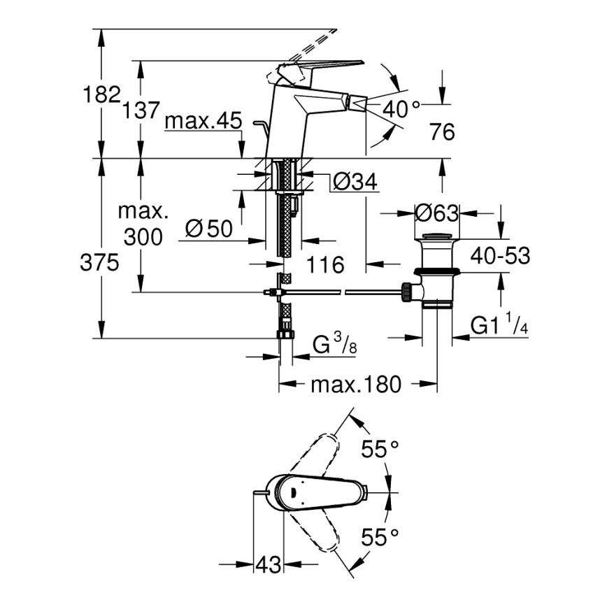 GROHE 33244002 - Bidetmengkraan EURODISC COSMOPOLITAN DN 15 glanzend chroom