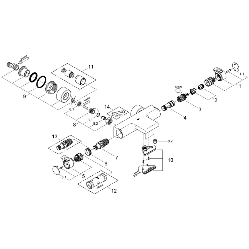 GROHE 34174001 - Mitigeur thermostatique pour baignoire GROHTHERM 2000 172 mm chrome brillant