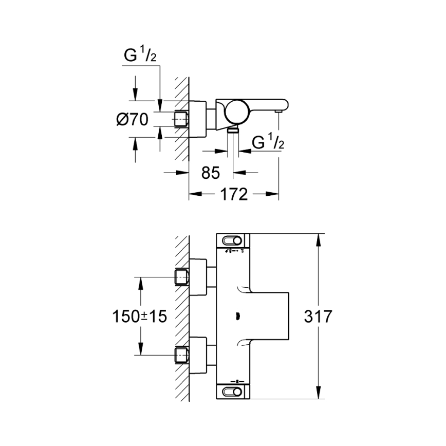 GROHE 34174001 - Mitigeur thermostatique pour baignoire GROHTHERM 2000 172 mm chrome brillant