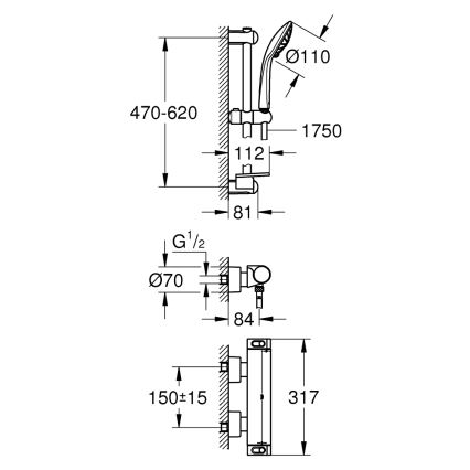 GROHE 34195001 - Mitigeur thermostatique GROHTHERM 2000 avec ensemble EUPHORIA 110 chromé