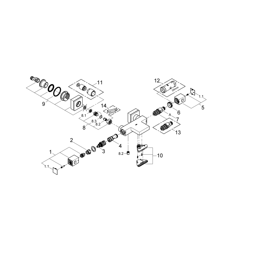 GROHE 34497000 - Mitigeur thermostatique pour baignoire GROHTHERM CUBE DN 15, chrome brillant