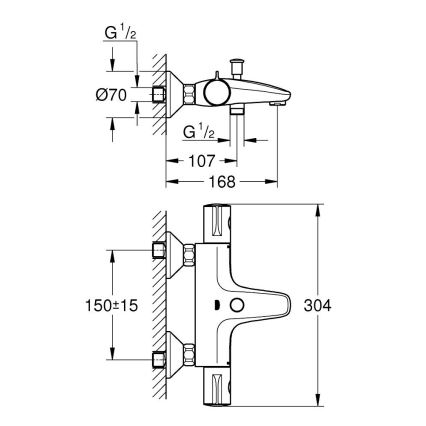 GROHE 34567000 - Mitigeur thermostatique pour baignoire GROHTHERM 800 DN 15, chrome poli
