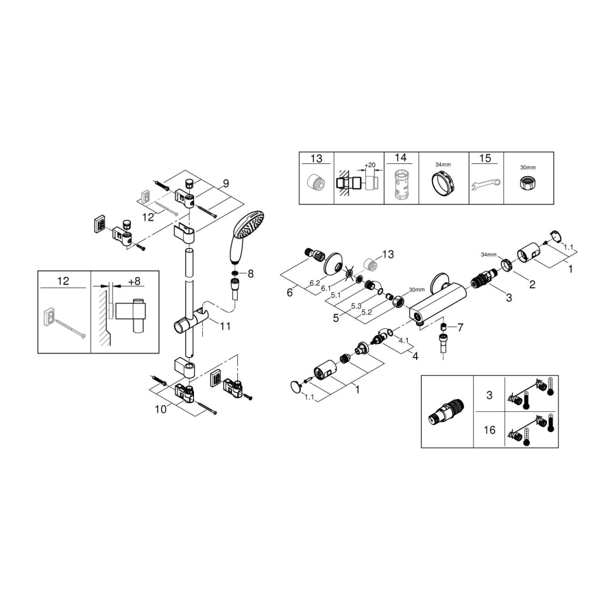 GROHE 34597001 - Mitigeur thermostatique de douche PRECISION START DN 15 chromé