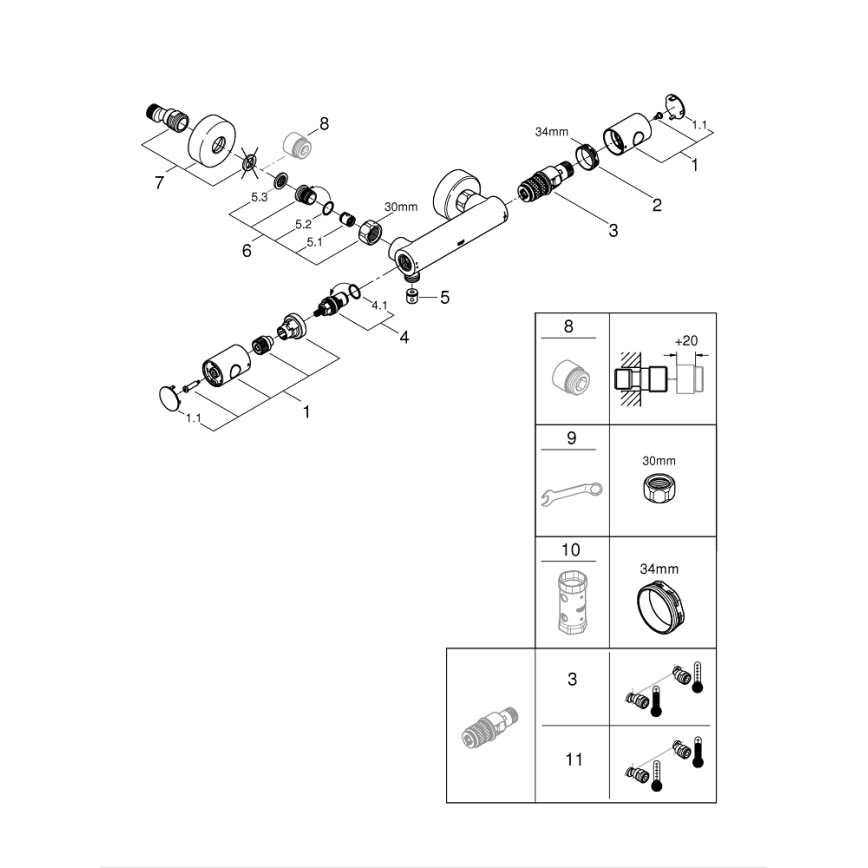 GROHE 34773000 - Mitigeur thermostatique de douche PRECISION GET DN 15, finition chrome brillant