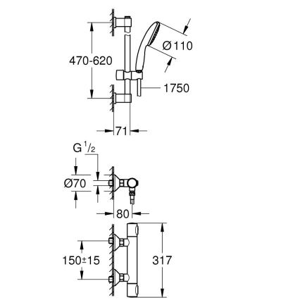 GROHE 34800001 - Thermostatische douchekraan PRECISION FLOW 600 mm chroom