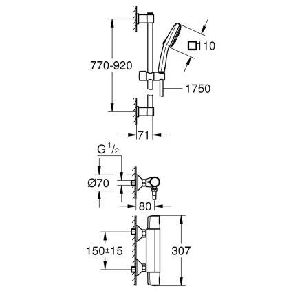GROHE 34855003 - Mitigeur thermostatique pour douche PRECISION TREND 150 mm, finition chrome