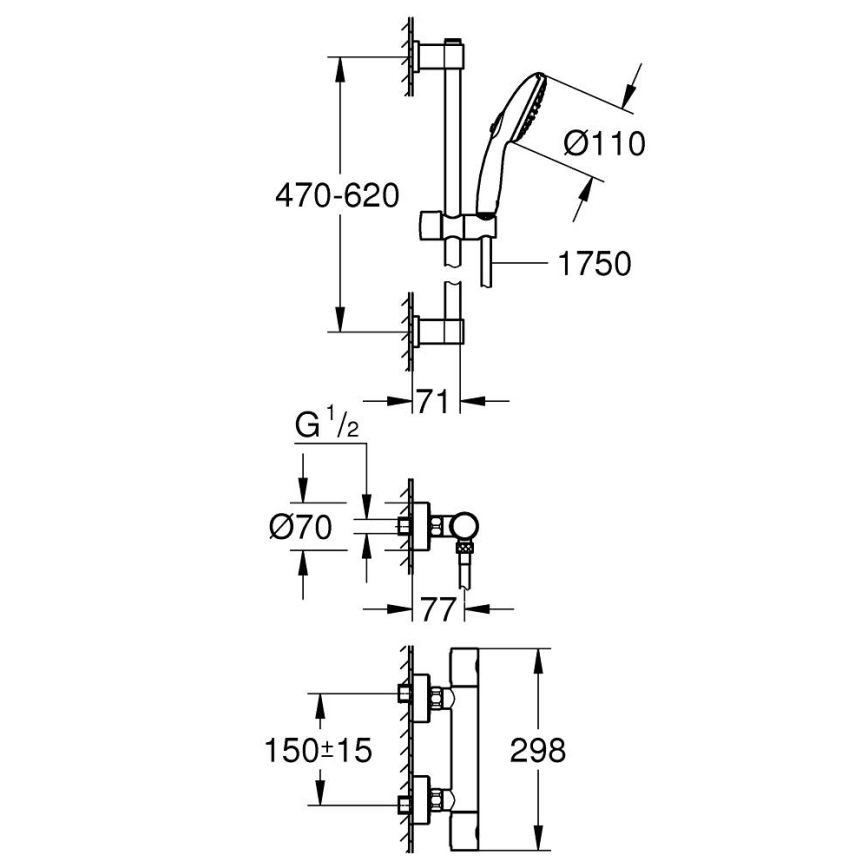 GROHE 34856000 - Thermostatische douchekraan PRECISION GET 600 mm chroom