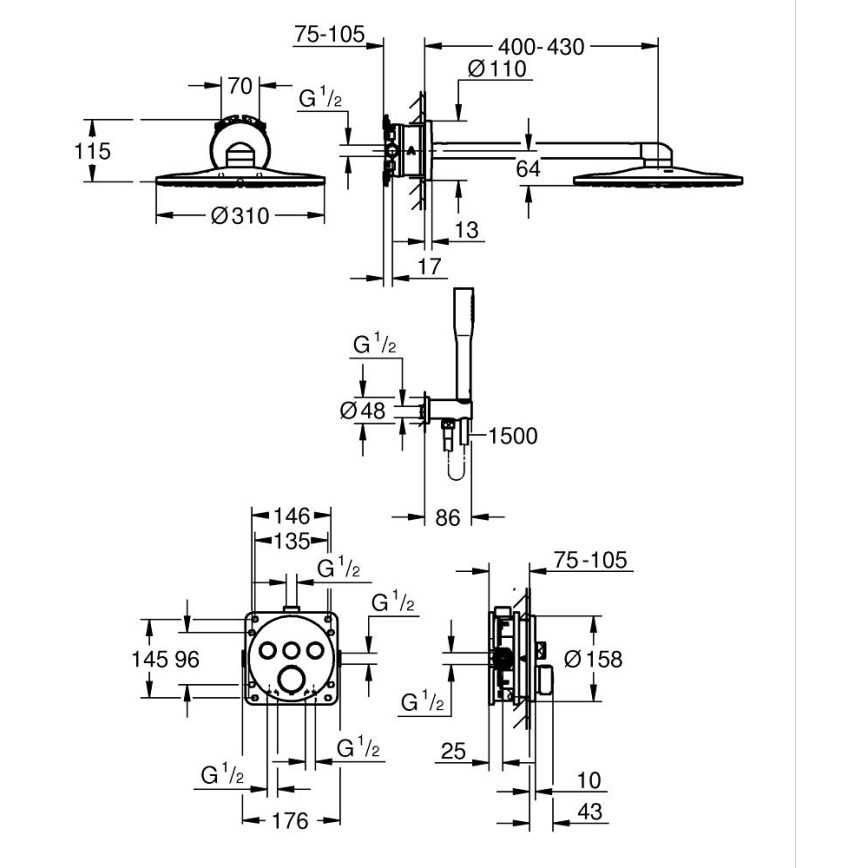 GROHE 34874000 - PRECISION SMARTCONTROL 310 mm douchesysteem, glanzend chroom