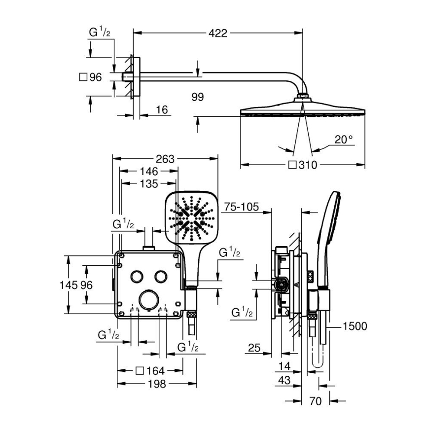 GROHE 34876000 - PRECISION SMARTCONTROL douchesysteem 310 × 310 mm chroom