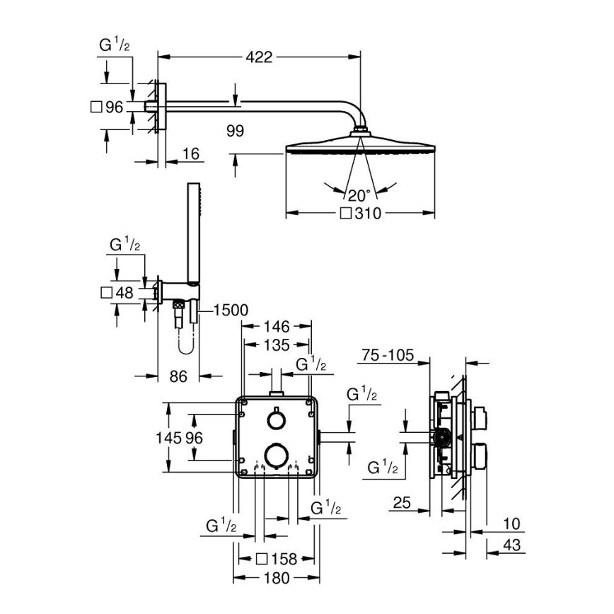 GROHE 34881000 - Inbouwdouchesysteem PRECISION 310 × 310 mm glanzend chroom