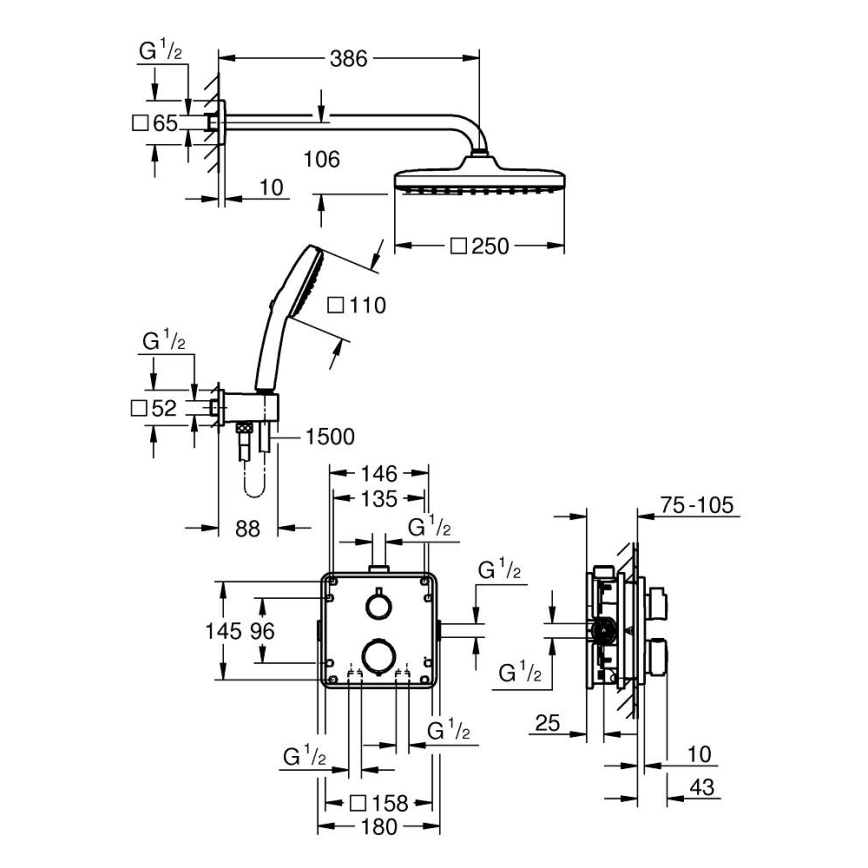 GROHE 348822430 - Doucheset PRECISION 250 × 250 mm zwart