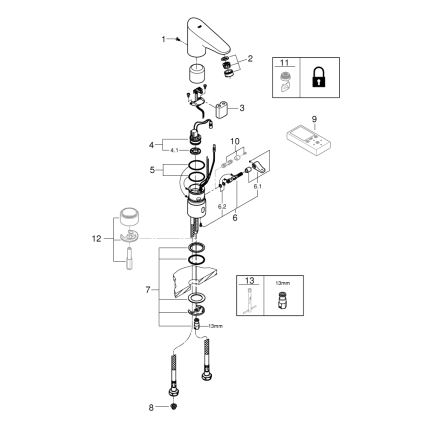 GROHE 36207001 - Mitigeur électronique pour lavabo EUROPLUS E DN 15 chromé brillant