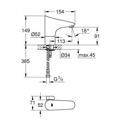 GROHE 36207001 - Mitigeur électronique pour lavabo EUROPLUS E DN 15 chromé brillant