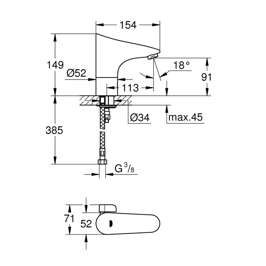 GROHE 36207001 - Mitigeur électronique pour lavabo EUROPLUS E DN 15 chromé brillant