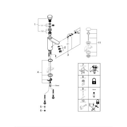 GROHE 36317000 - Mitigeur lavabo auto‑fermant EUROSMART COSMOPOLITAN T chromé