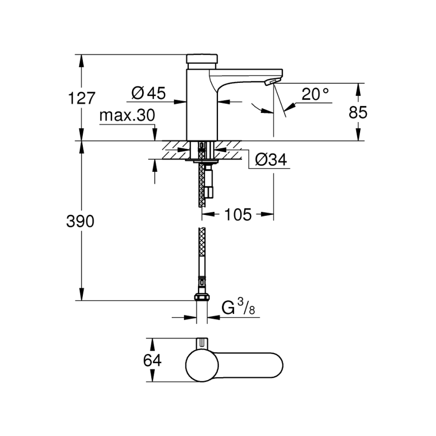 GROHE 36317000 - Zelfsluitende wastafelmengkraan EUROSMART COSMOPOLITAN T chroom