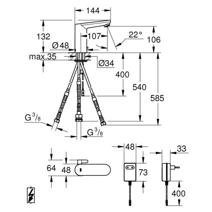 GROHE 36324001 - Robinet pour lavabo électronique à détection infrarouge EUROSMART COSMOPOLITAN E chromé
