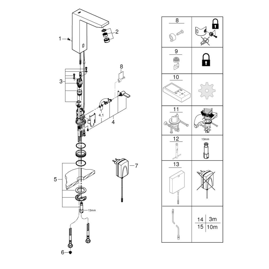 GROHE 36440000 - Infrarood elektronische wastafelkraan EUROCUBE E DN 15 chroom