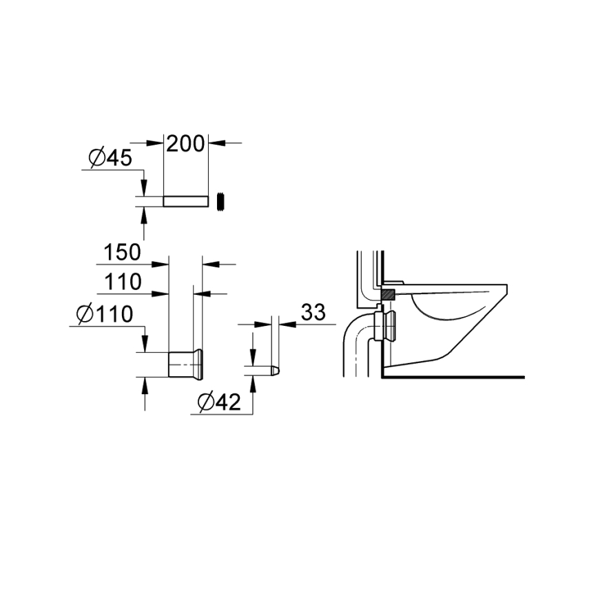 GROHE 37104K00 - Aanvoer- en afvoerset voor WC, zwart