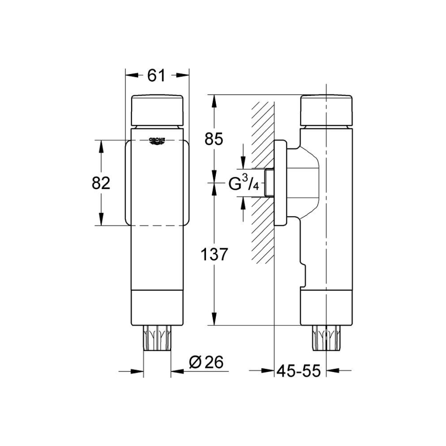 GROHE 37349000 - Mécanisme de chasse d'eau à pression RONDO A.S. 3” finition chromée brillante