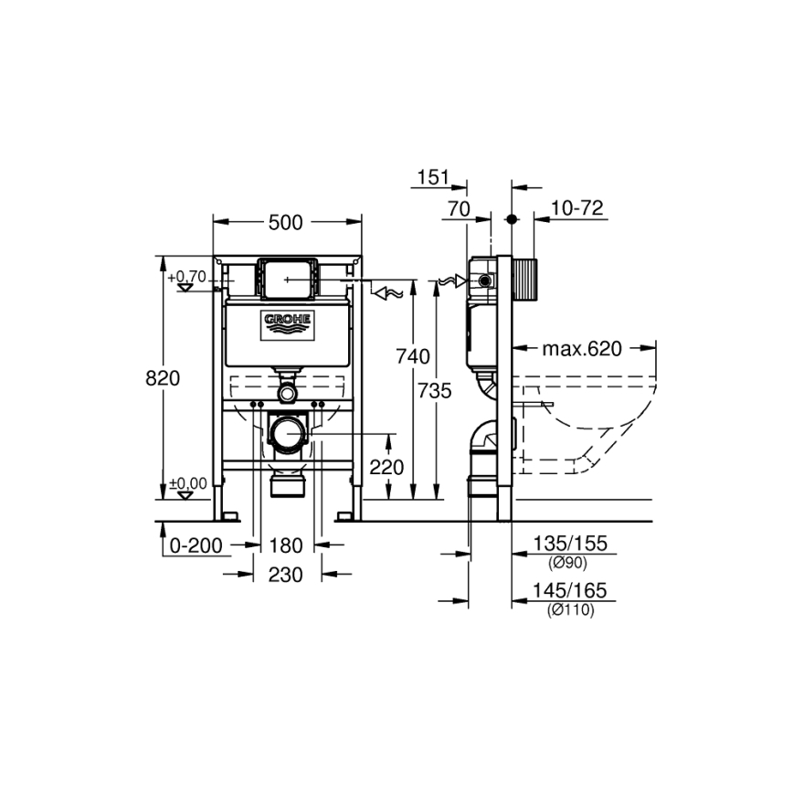 GROHE 38526000 - WC-module RAPID SL 0,82 m wit