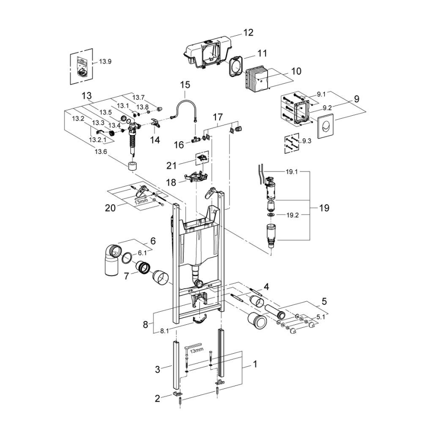 GROHE 3855800M - Raccord mural RAPID SL 130-230 mm chrome brillant